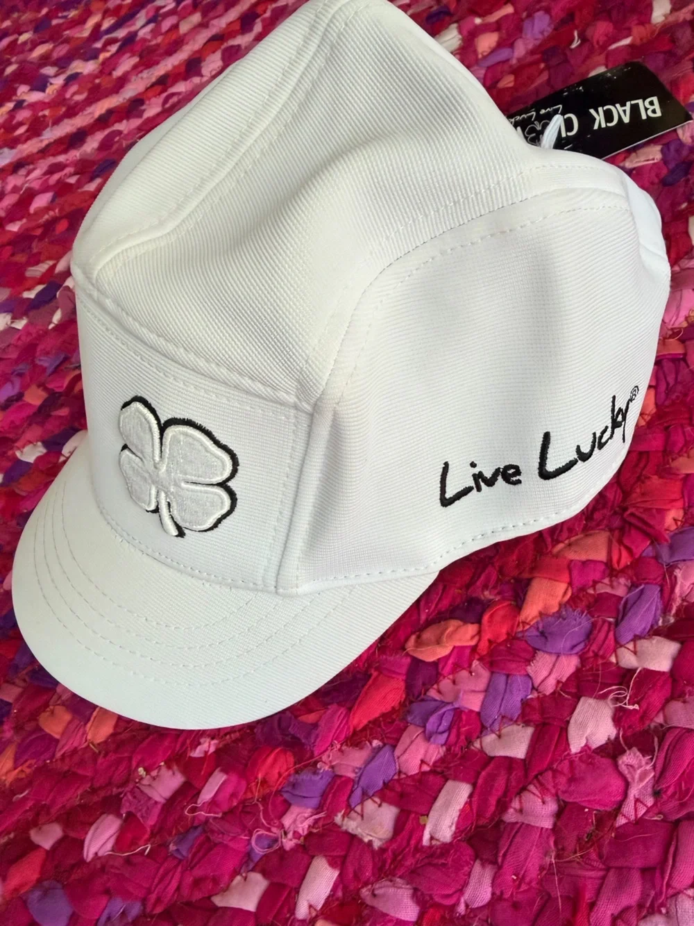 Black Clover Brand White Cap with Black Embroidered Logo